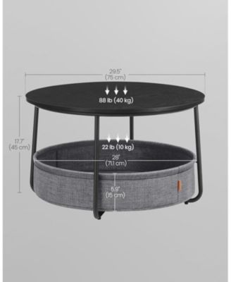Round Coffee Table with Fabric Basket, Ink Black and Slate Gray