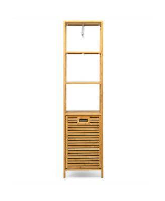 Bathroom Tilt-out Laundry Hamper Bamboo Tower Hamper w/3-Tier Shelves