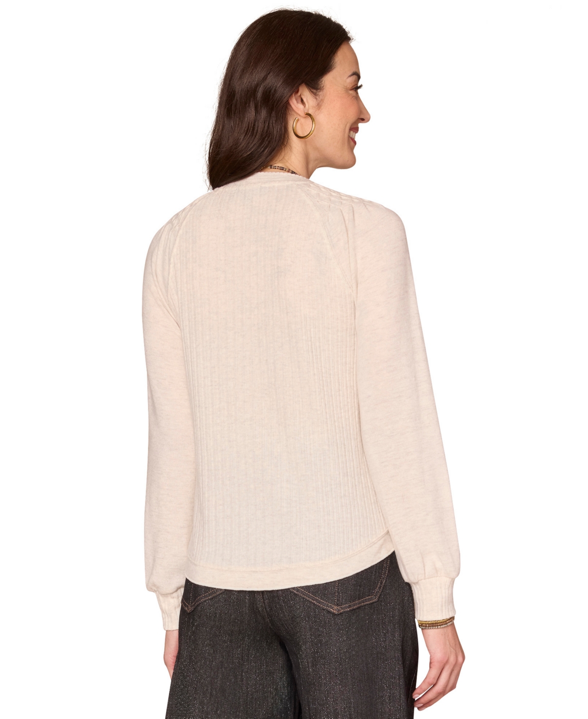 Democracy Women's Long Smocked Sleeve Top In Neutral