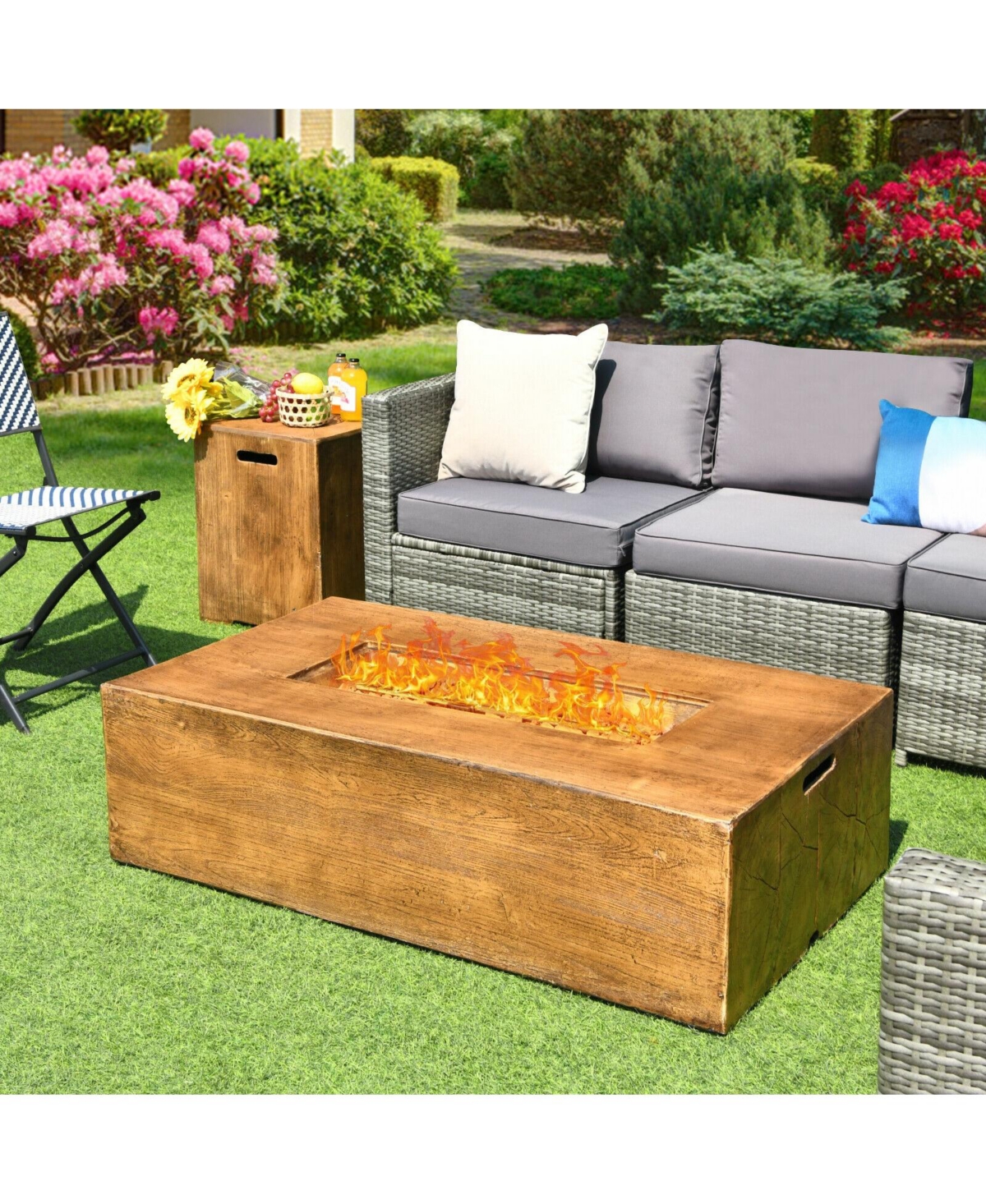 2 Piece Outdoor Propane Fire Pit Table Set