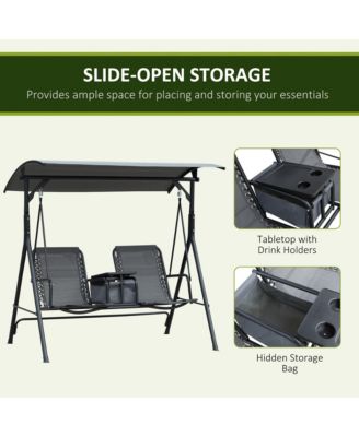 69 Inch 2-Seat Canopy Patio Swing with Storage Table and Cup Holders