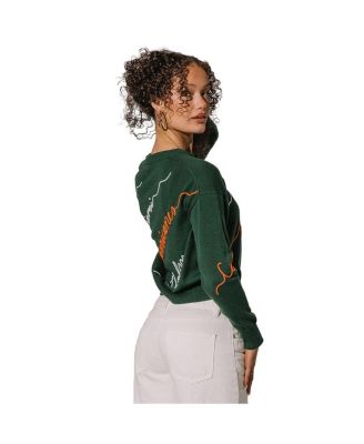Women's Green Miami Hurricanes Love Note Embroidered Pullover Sweater