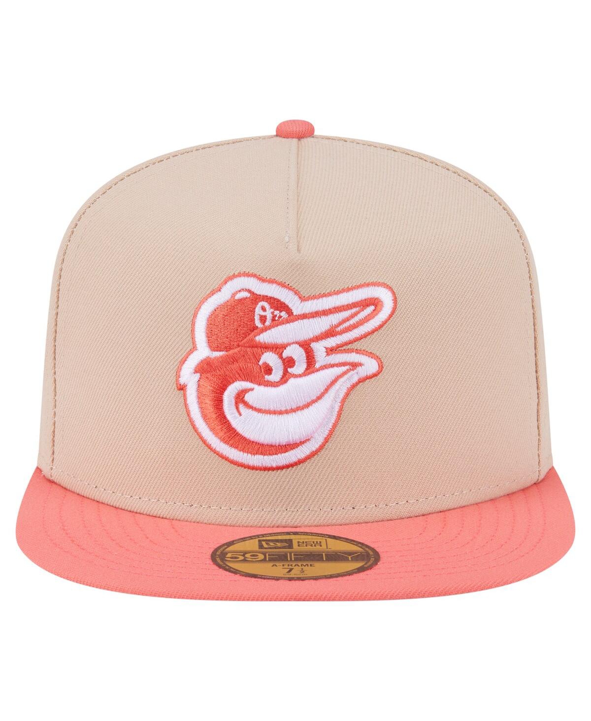 New Era Men's Light Beige/coral Baltimore Orioles Two-tone Color Pack A-frame 59fifty Fitted Hat