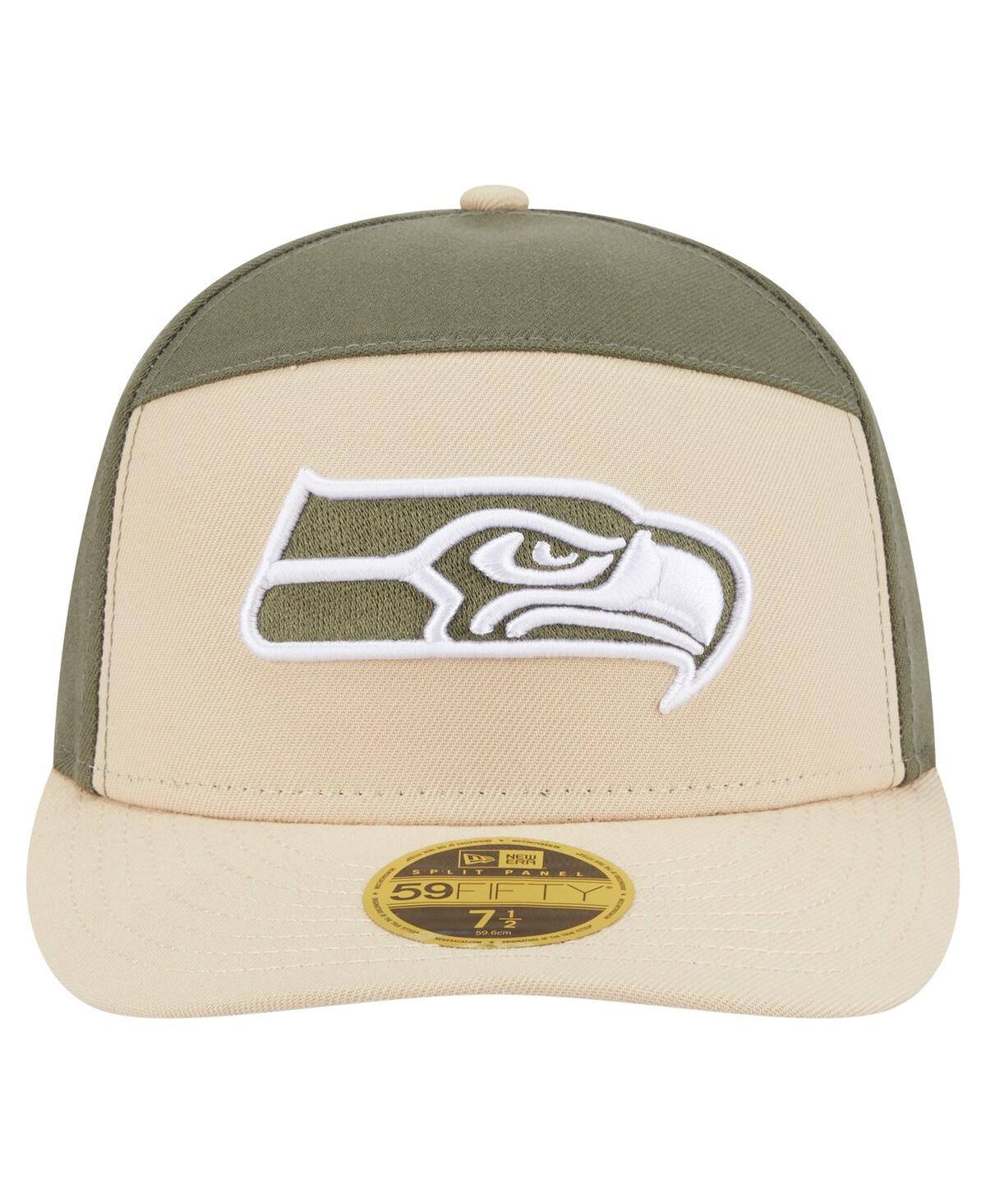 New Era Men'sâ Light Beige/olive Seattle Seahawks Two-tone Color Pack Split Panel 59fifty Fitted Hat In Green