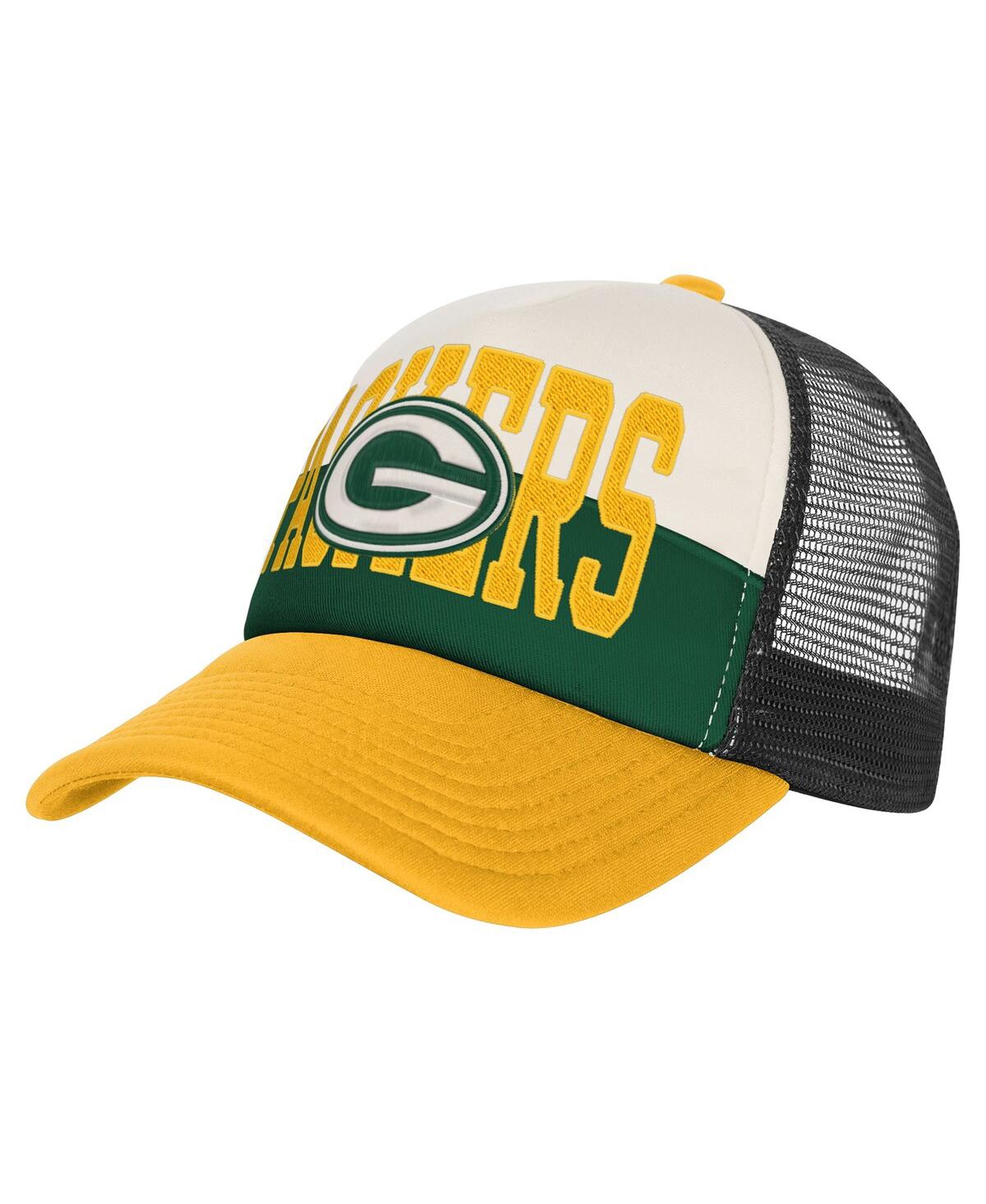 Outerstuff Big Boys And Girls White/gold Green Bay Packers Modern Fan Trucker Adjustable Hat In Multi