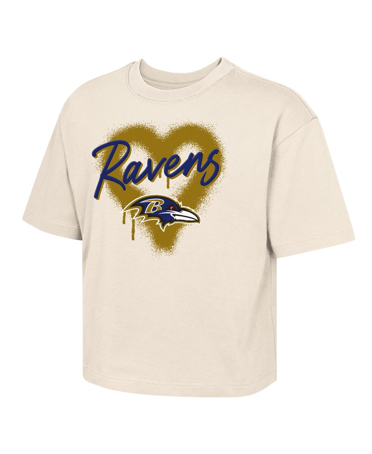 Outerstuff Girl's Youth  Cream Baltimore Ravens Spray Heart Boxy T-shirt In Neutral