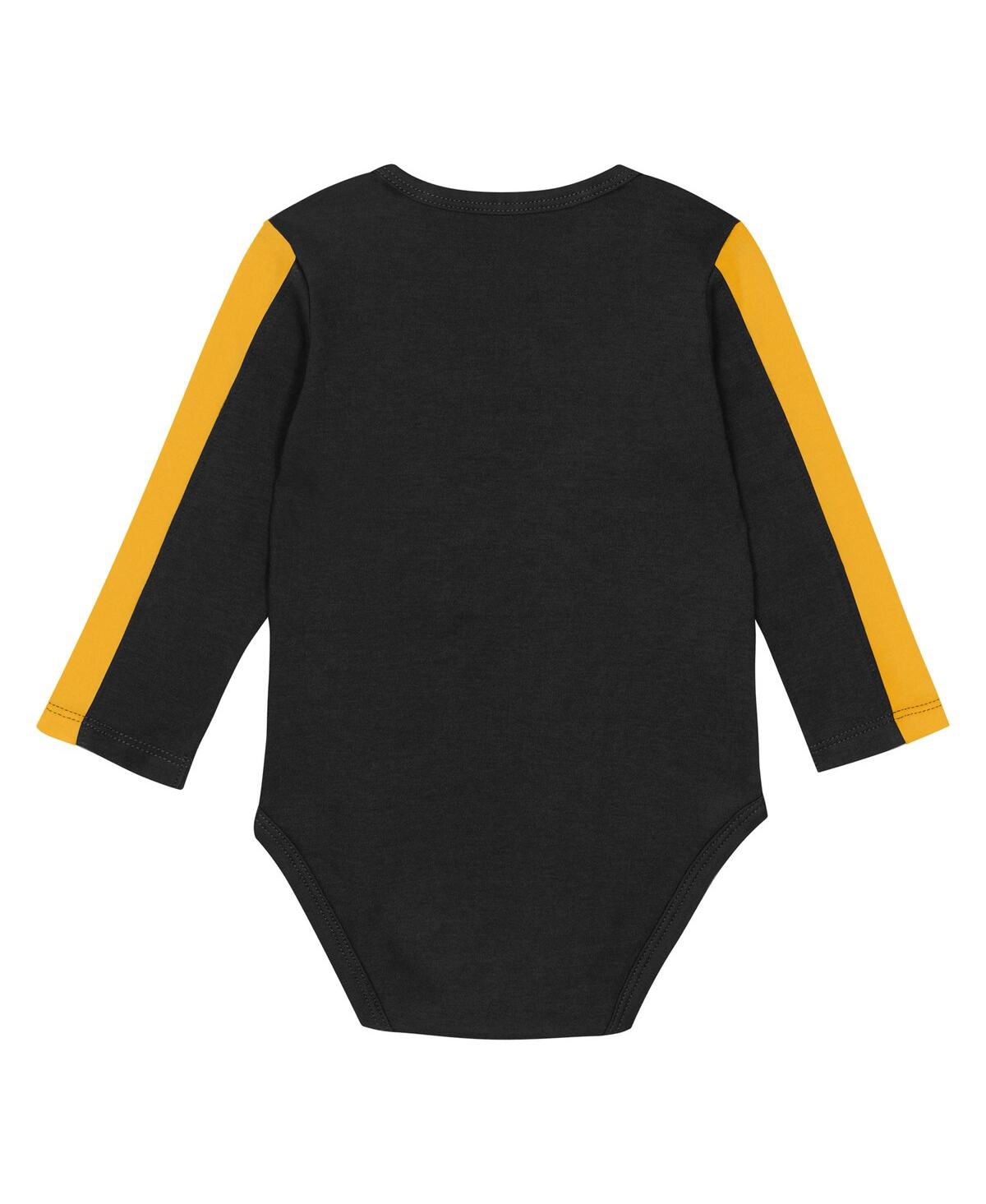 Outerstuff Baby Boys And Girls 3-piece Black/gold Iowa Hawkeyes Double Down Creeper And Pants Set In Multi
