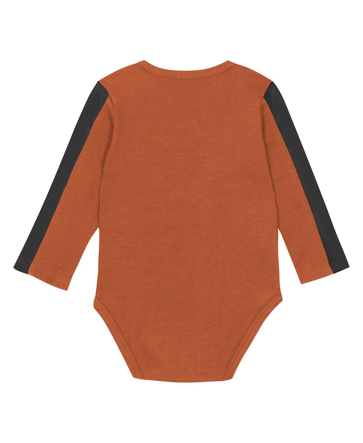 Outerstuff Baby Boys And Girls 3-piece Orange/black Texas Longhorns Double Down Creeper And Pants Set In Multi