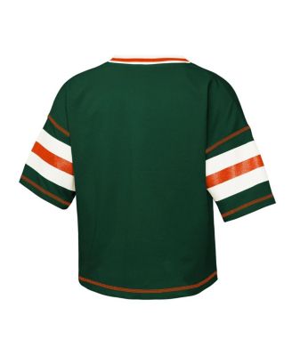 Big Girls Green Miami Hurricanes Gridiron Jersey V-Neck T-Shirt