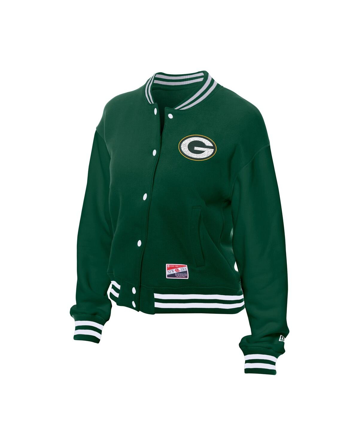 New Era Women's Green Bay Packers Throwback Fleece Full-snap Jacket In Green