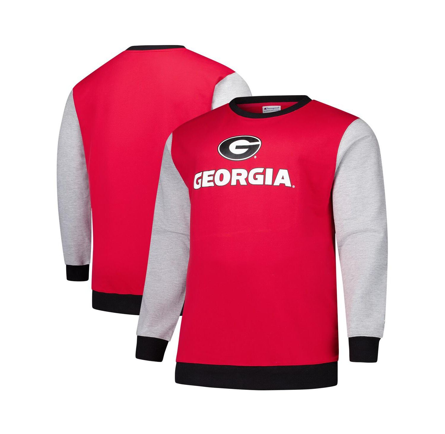 Men's Red Georgia Bulldogs Contrast Sleeve Large Chest Big & Tall Pullover Sweatshirt