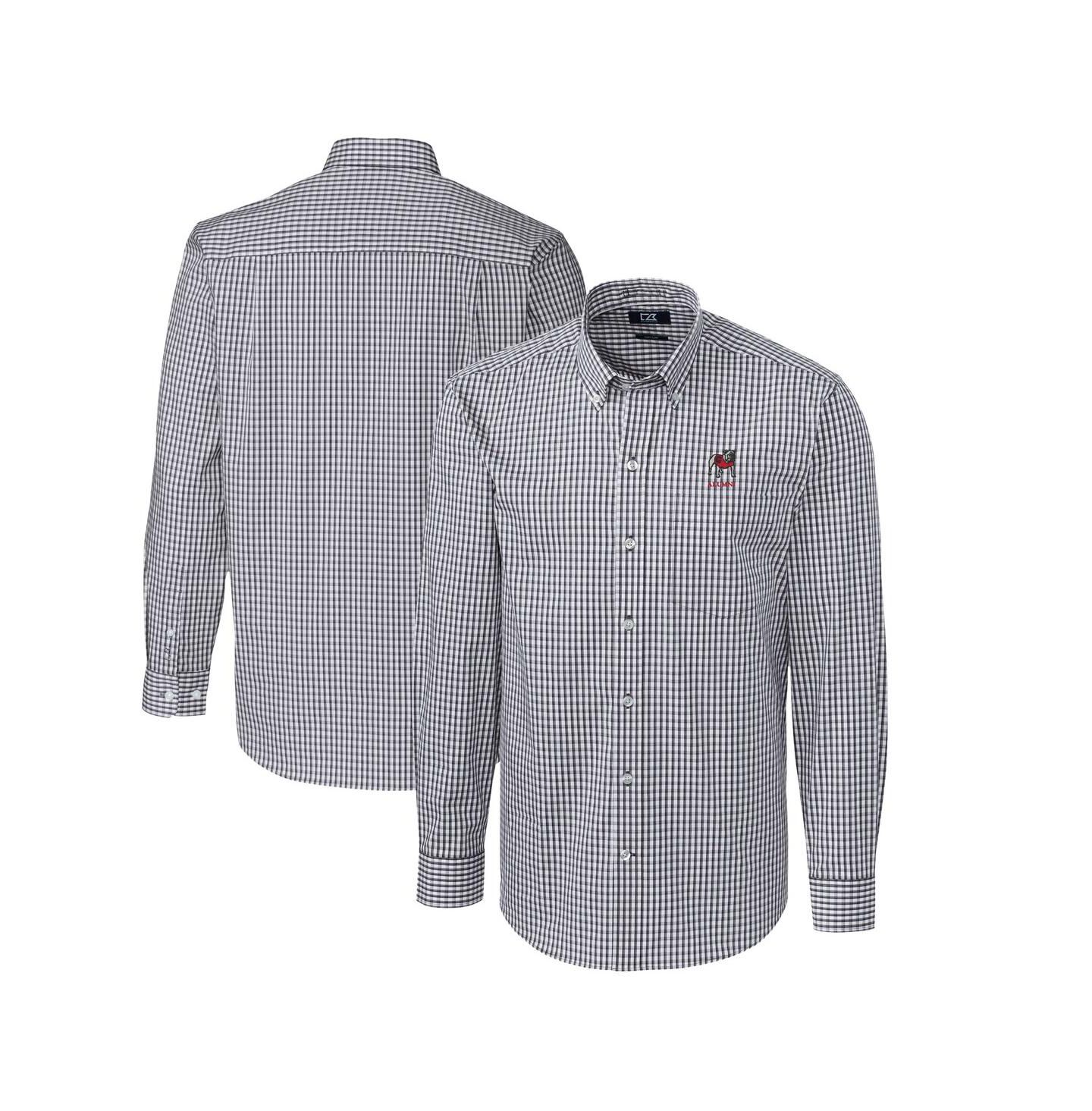 Мужская рубашка Cutter & Buck Charcoal Georgia Bulldogs Alumni Logo Easy Care Stretch Gingham Dress Shirt — фото 1