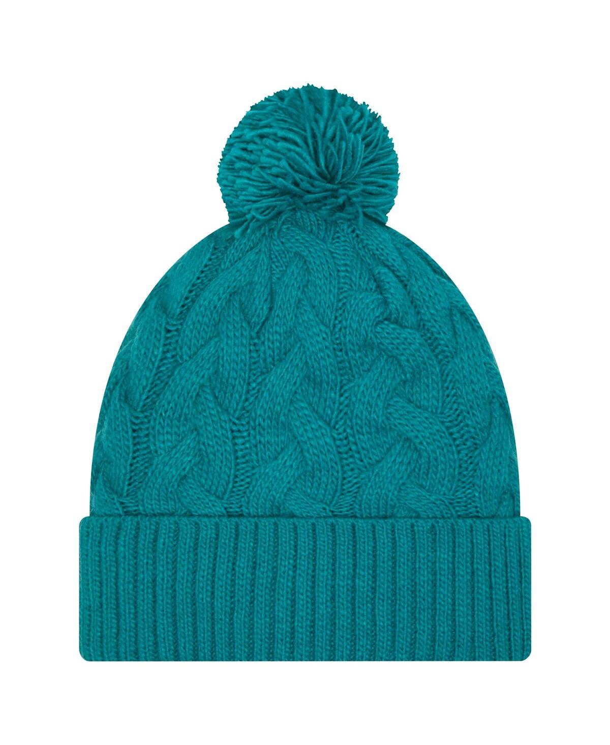 New Era Women's Teal Jacksonville Jaguars Cable Cuffed With Pom Knit Hat In Blue
