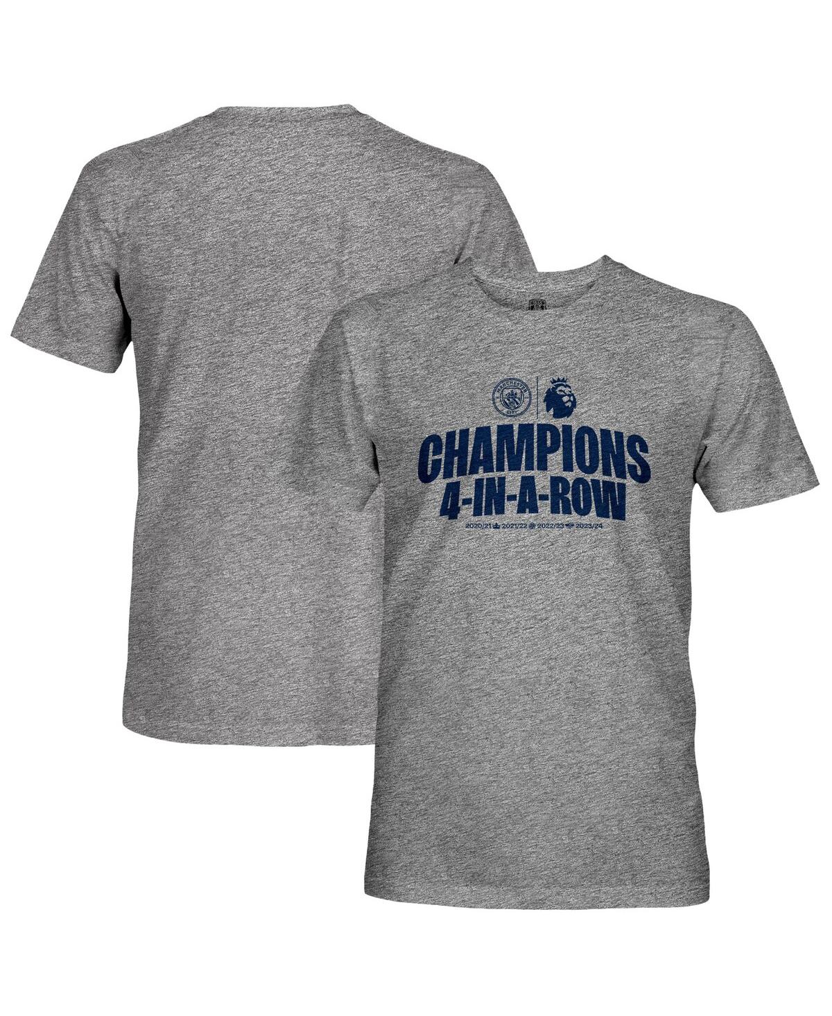 1863FC Men's Heather Gray Manchester City Four-Time Consecutive Premier League Champions Lockup Retro Tri-Blend T-Shirt