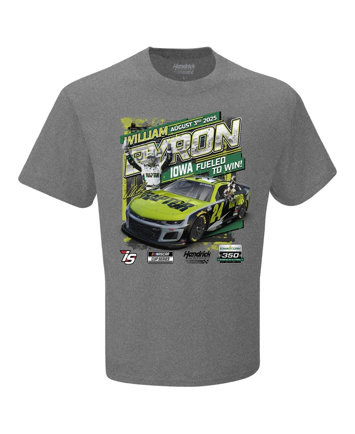 Hendrick Motorsports Team Collection Men's Checkered Flag Sports Heather Charcoal William Byron 2025 Iowa Corn 350 Race Winner T-shirt In Gray