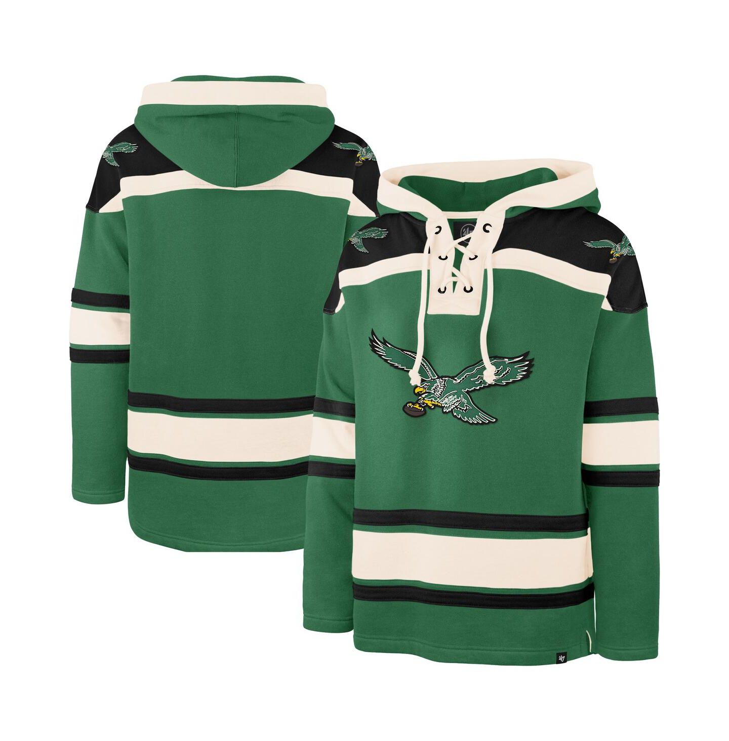 Мужское худи '47 Brand Kelly Green Philadelphia Eagles Throwback Superior Lacer — фото 1