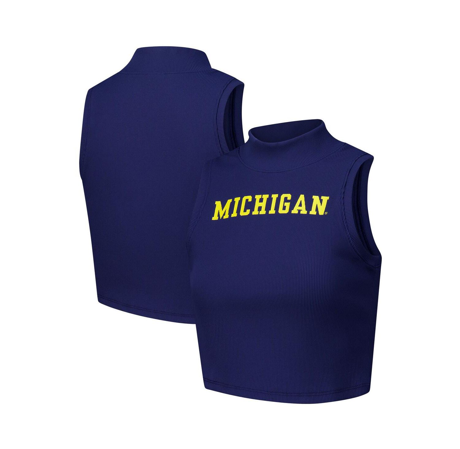 Women's Navy Michigan Wolverines Cropped Tank Top