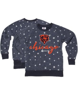 Wes & Willy - Big Girls Navy Chicago Bears Shimmer Star Reverse Fleece Pullover Sweatshirt