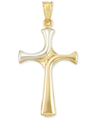 Italian Gold - Two-Tone Cross Pendant in 14k Gold and White Gold