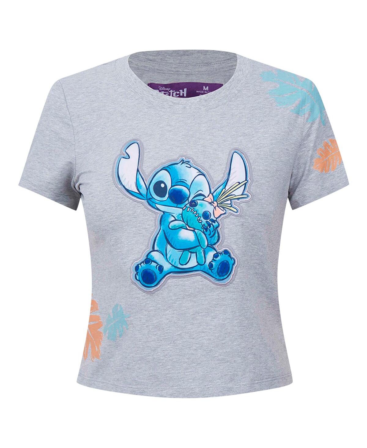 Freeze Max Women's Heather Gray Lilo And Stitch Hold On Tight Baby Doll T-shirt In Blue