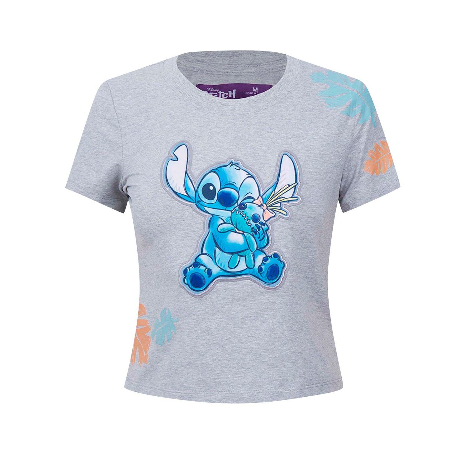 Women's Heather Gray Lilo and Stitch Hold On Tight Baby Doll T-Shirt