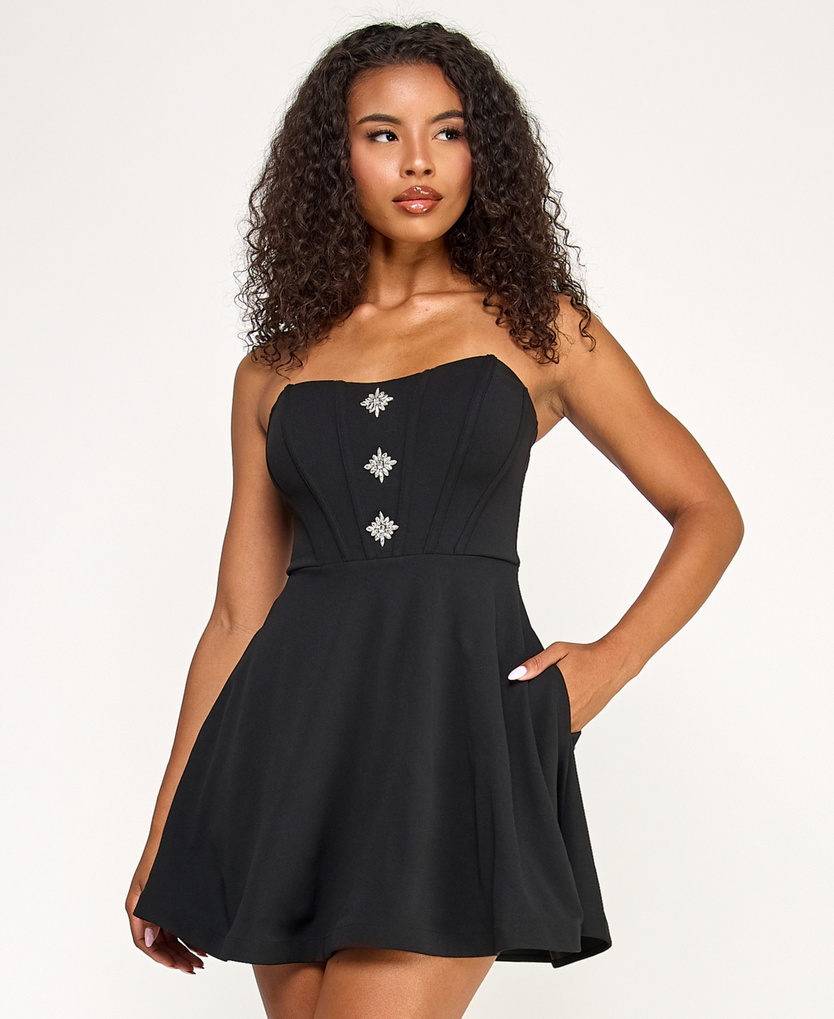 City Studios Juniors' Strapless Fit And Flare Short Dress In Black