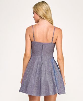 Juniors' Glitter Sleeveless Fit & Flare Mini Dress