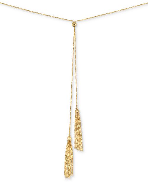 Italian Gold Double Tassel Lariat Necklace in 14k Gold & Reviews