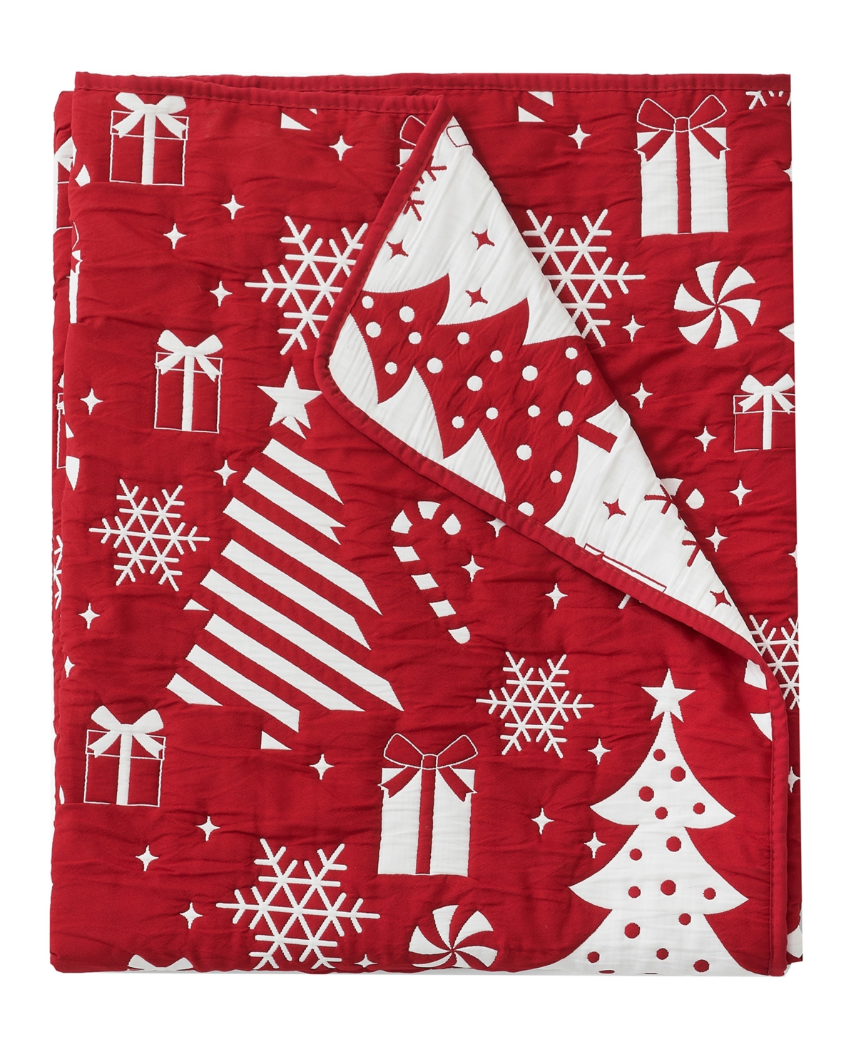 Greenland Home Fashions Peppermint Party Jacquard Woven Reversible Holiday Throw, 50" X 60" In Red