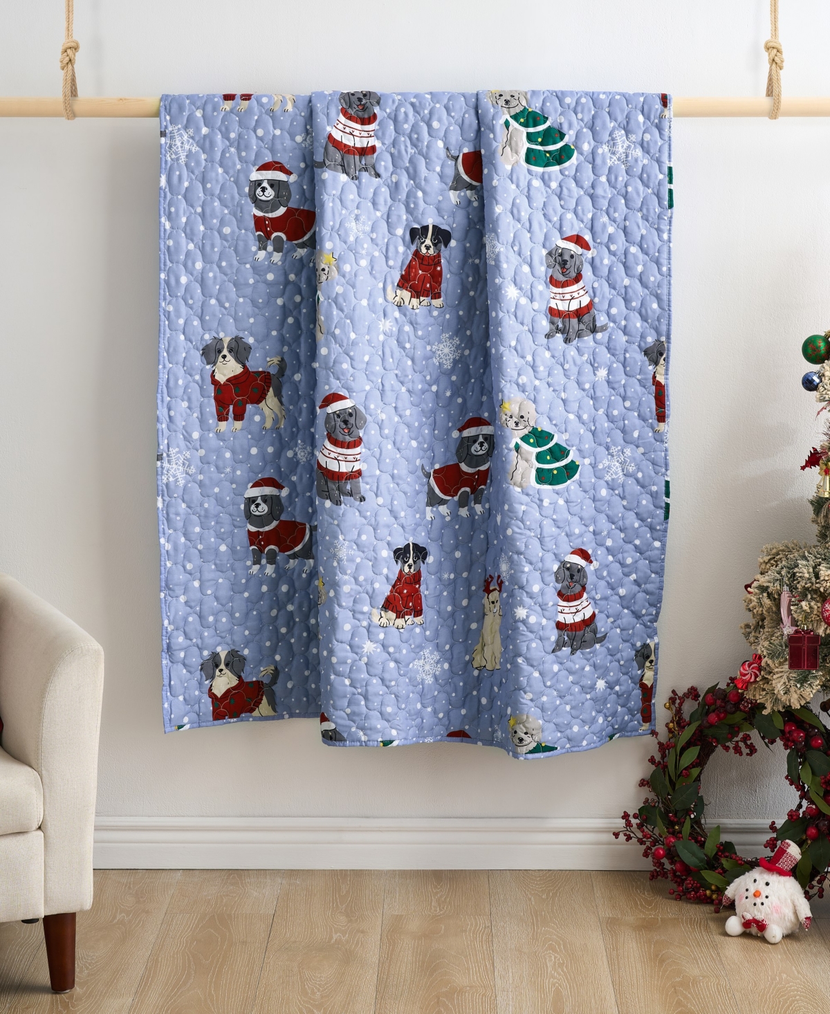 Greenland Home Fashions Winter Whiskers Pet Lover's Reversible Holiday Throw, 50" X 60" In Blue