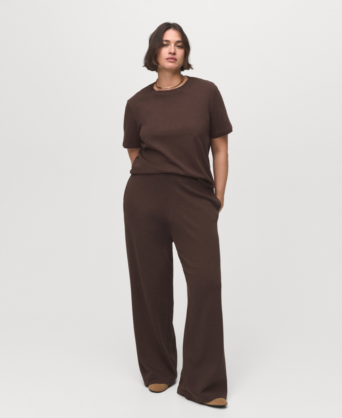 Mango Straight Fit Cotton Blend Pants In Brown
