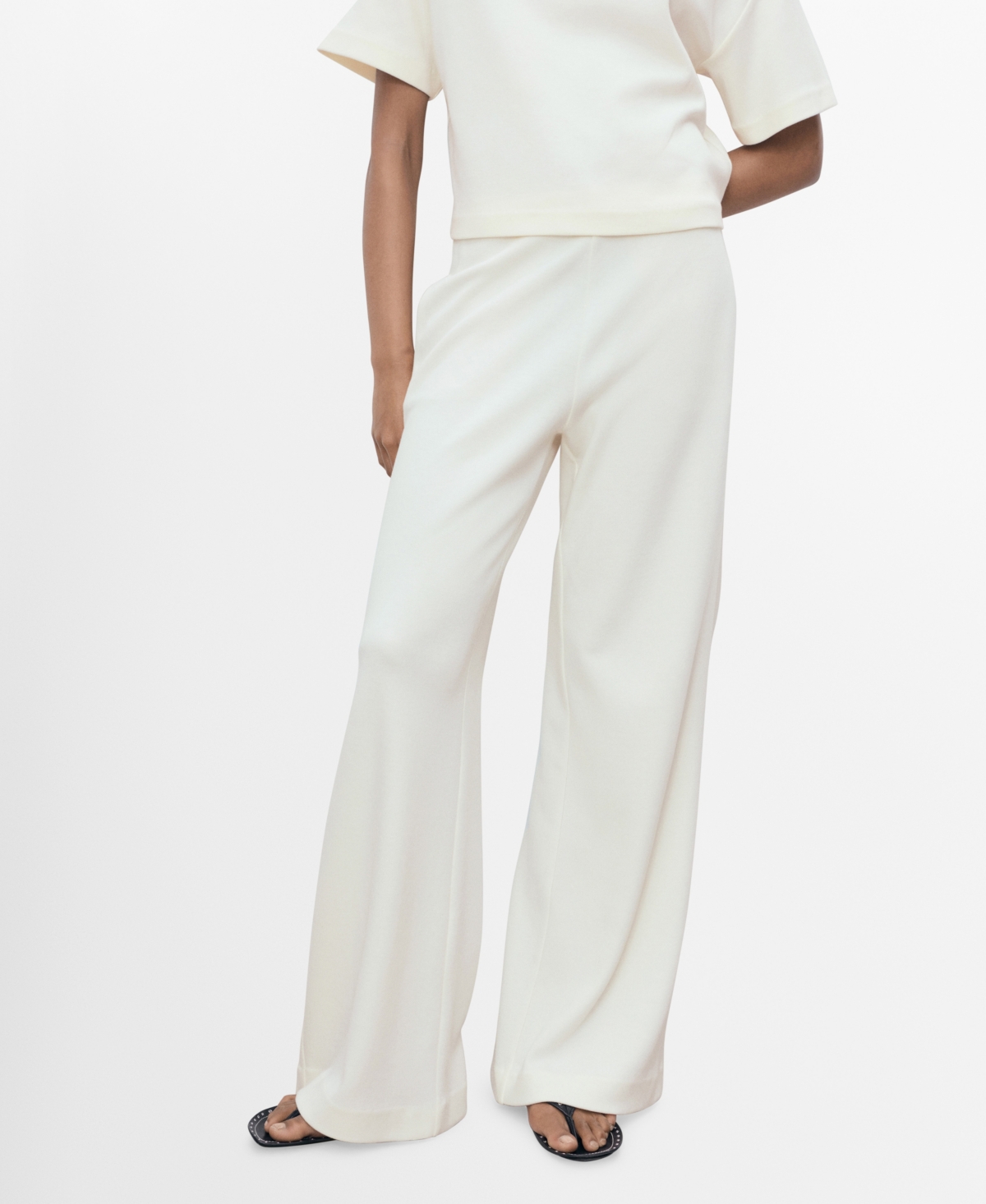 Mango Straight Fit Cotton Blend Pants In White