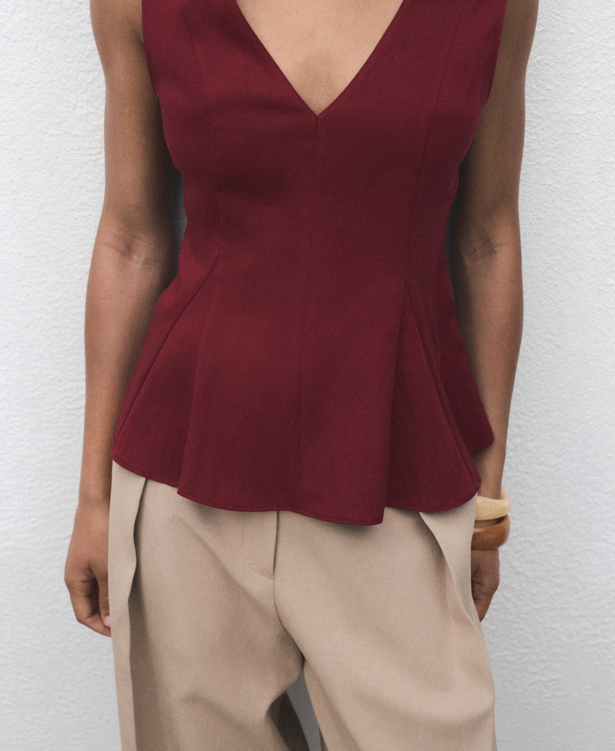 Mango Lyocell Peplum Top In Red