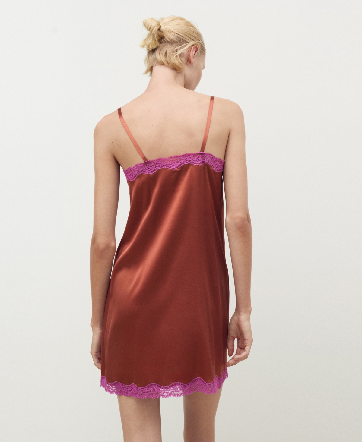 Mango Women's Contrasting Color Lace Silk Nightdress