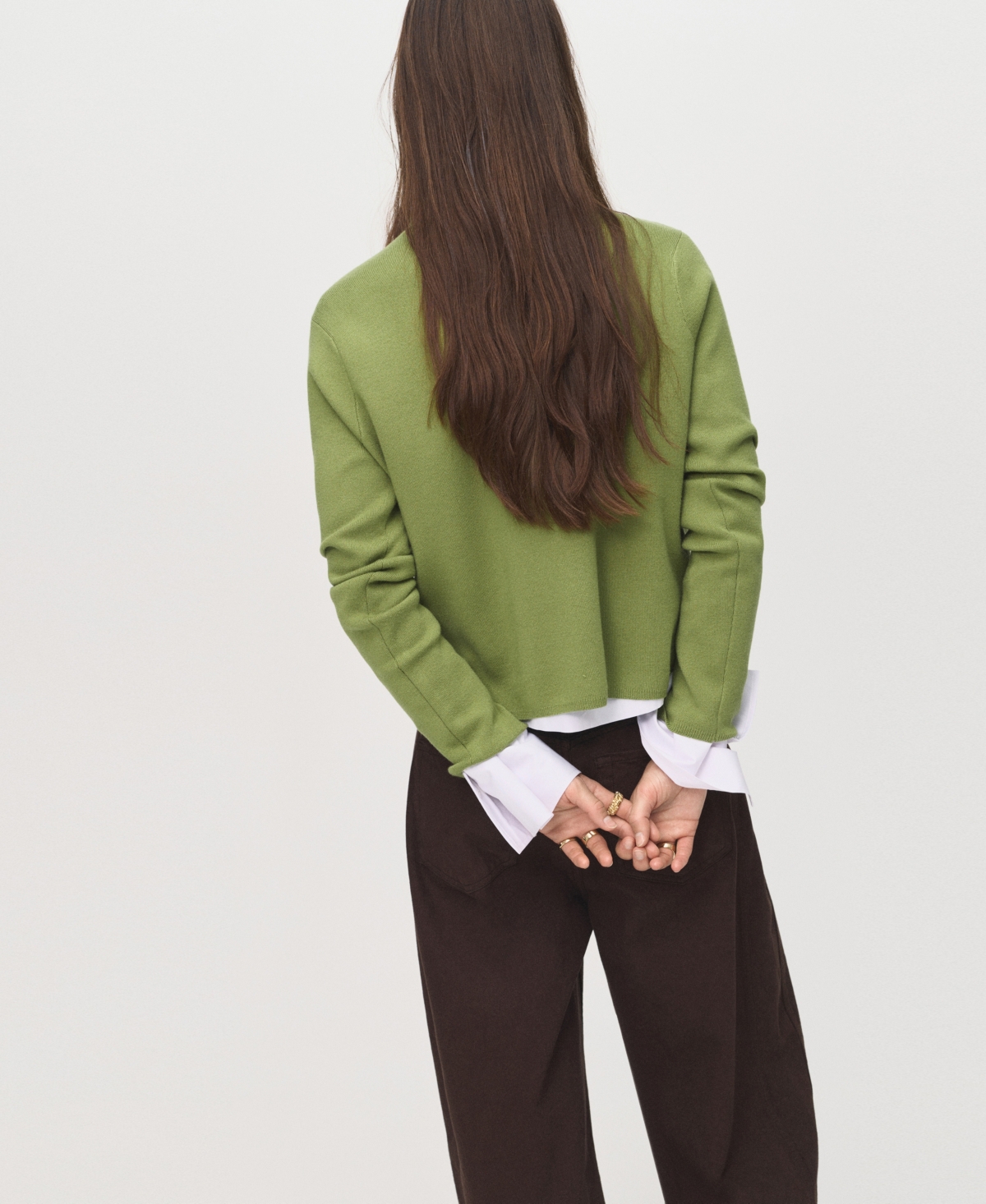 Mango Knitted Sweater With Perkins Neck In Green