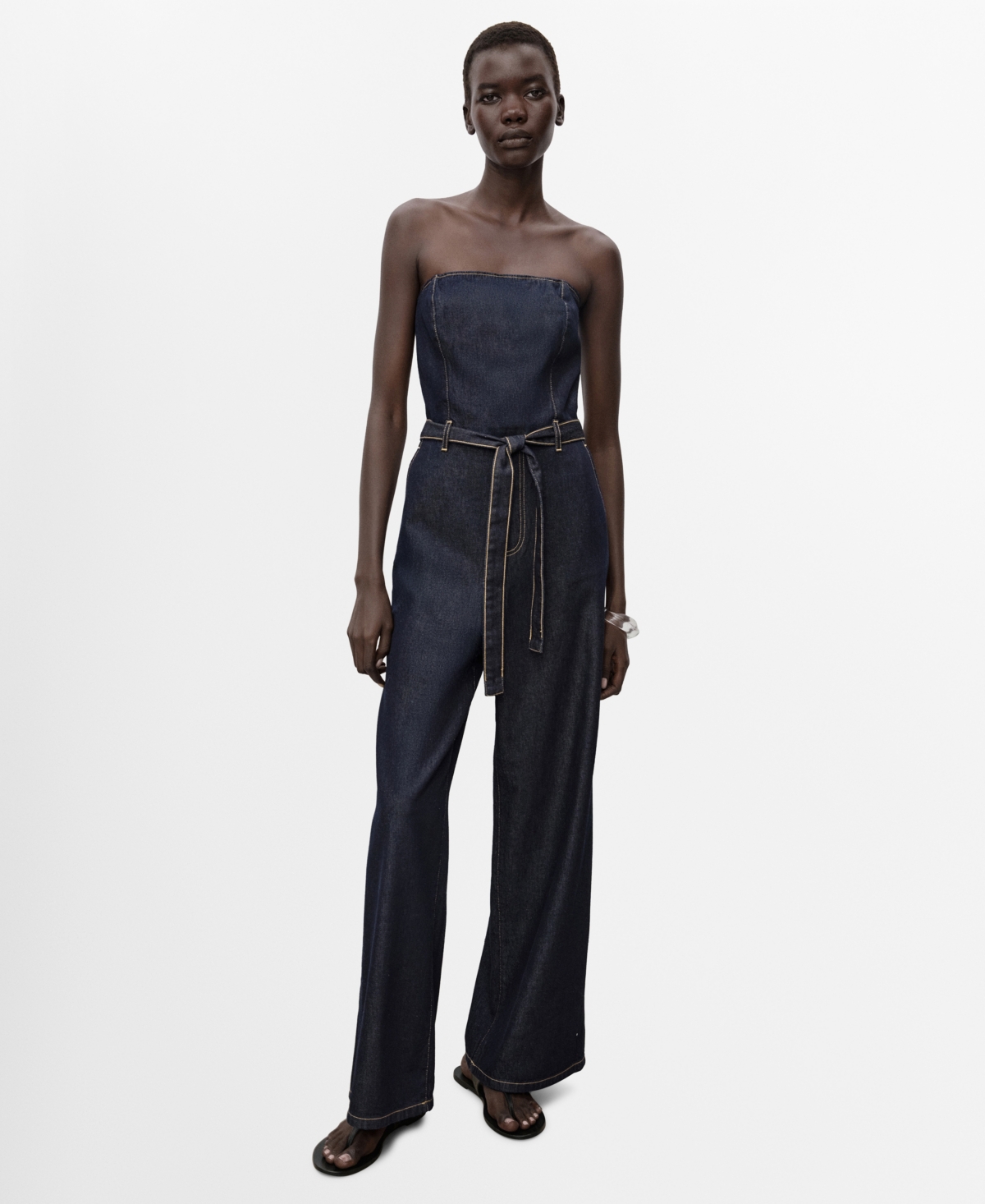 Mango Women's Strapless Denim Jumpsuit In Blue