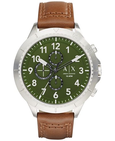 A|X Armani Exchange Men's Chronograph Dark Brown Leather Strap Watch 50mm AX1758