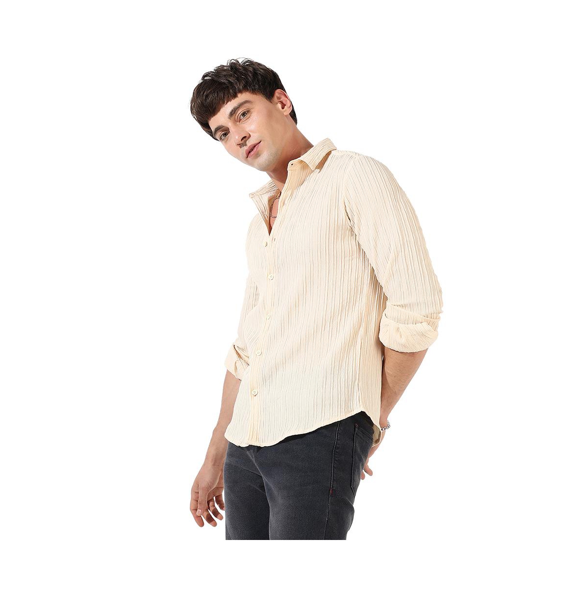 Campus Sutra Men's Textured Regular Fit Casual Shirt