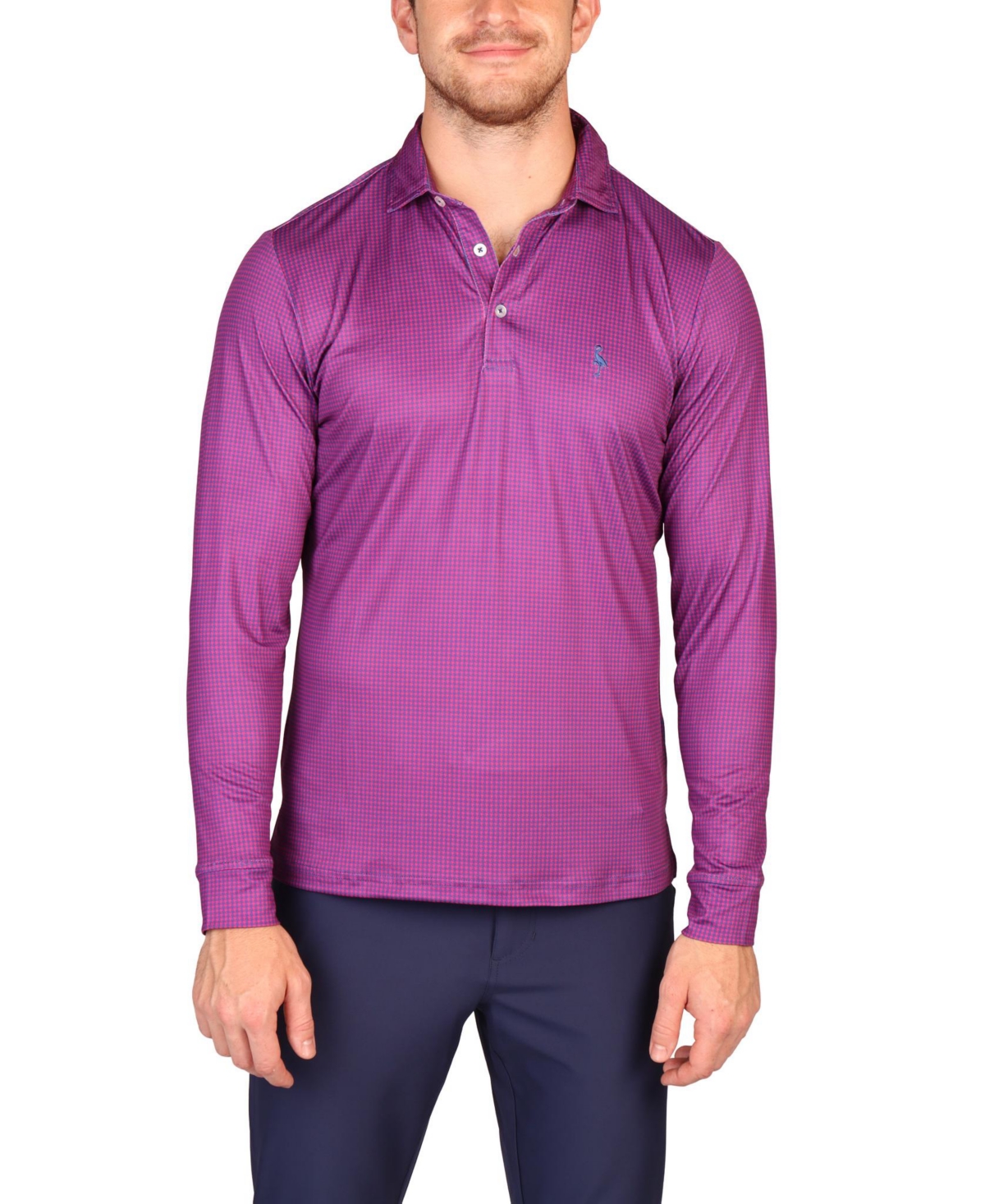 Tailorbyrd Men's Gameplay Long-Sleeve Perfomance Polo - Mini Houndstooth