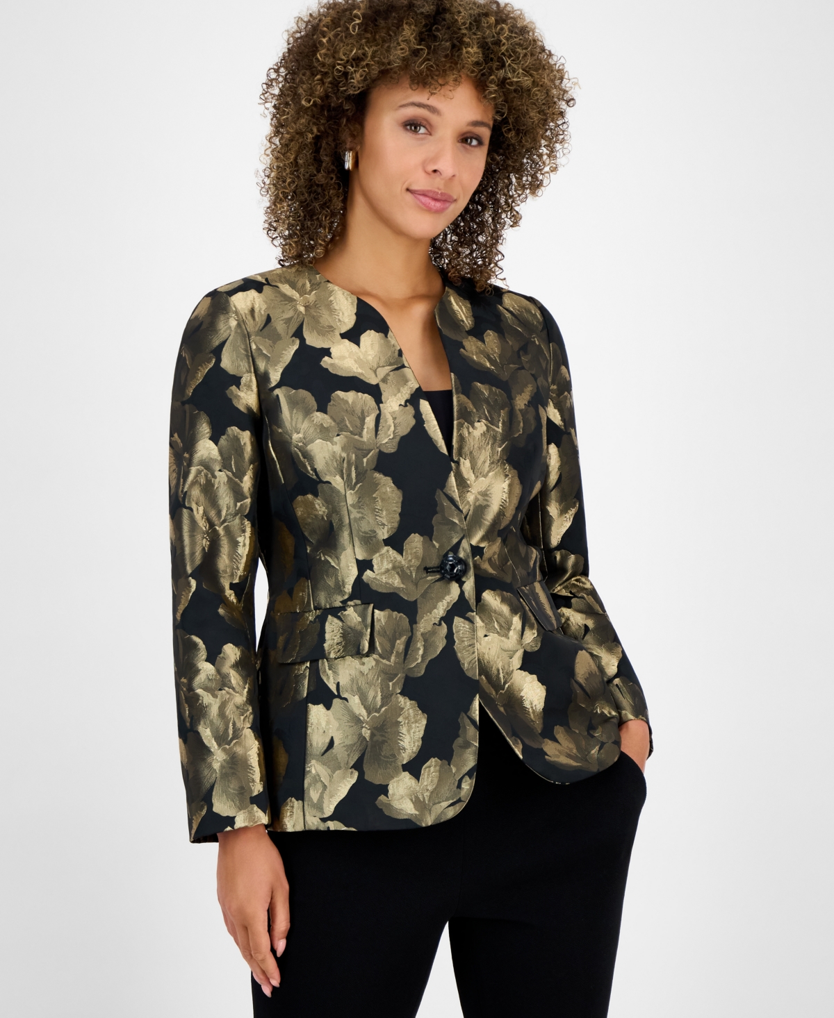 Kasper Women's Metallic Jacquard Collarless Jacket, Regular And Petite Sizes In Multi