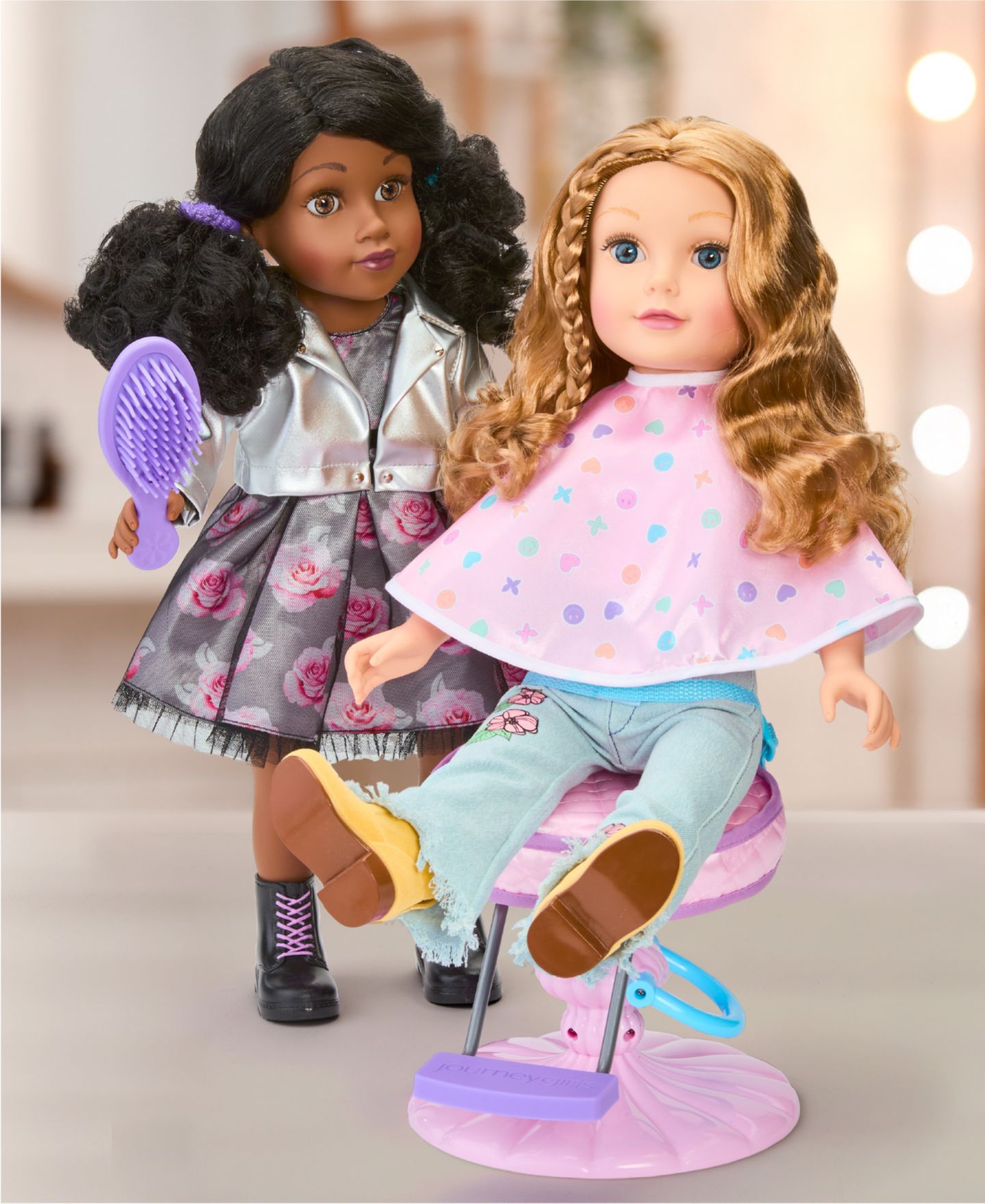 Детские куклы Journey Girls Glam Hair Salon Swiveling Chair 21-Piece Accessory Set, Ages 5+ — фото 2
