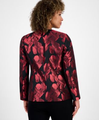Women's Metallic Jacquard Collarless Jacket, Regular and Petite Sizes