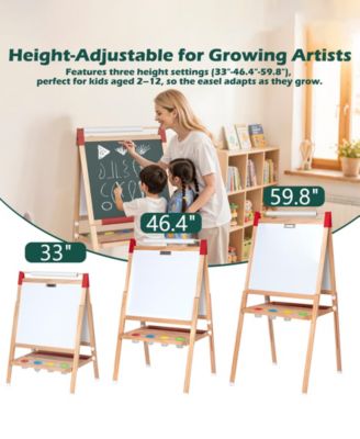 3-in-1 Adjustable Kids Art Easel with Chalkboard, Whiteboard, and Paper Roll