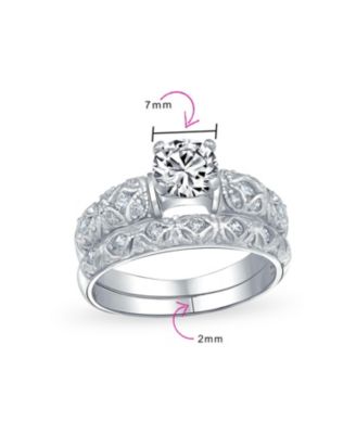 European Style 1CT Round CZ Cubic Zirconia Solitaire Promise Ring Set with Filigree Band in Sterling Silver