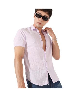 Men's Lavender Textured Regular Fit Casual Shirt