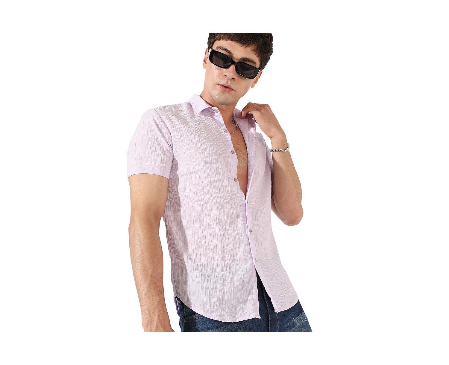 Men's Lavender Textured Regular Fit Casual Shirt