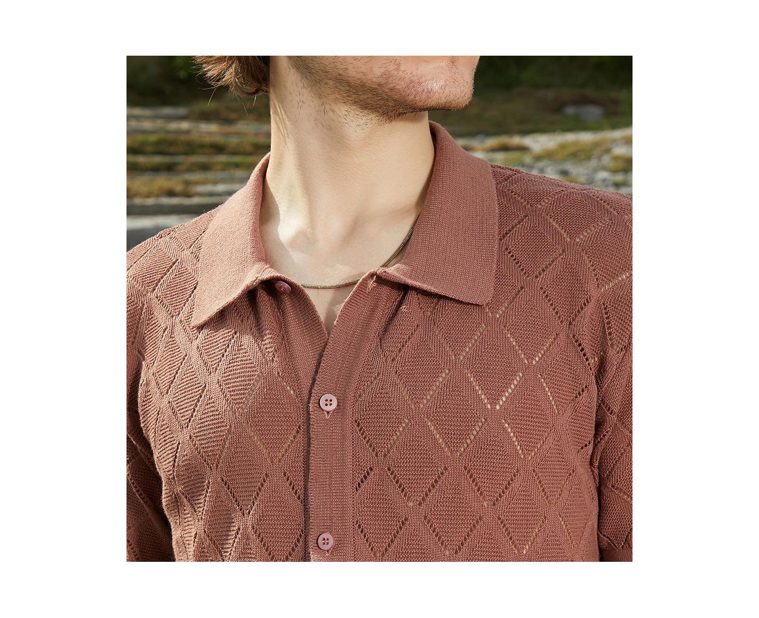 Men's Rhombus-Knit Slim-Fit Shirt