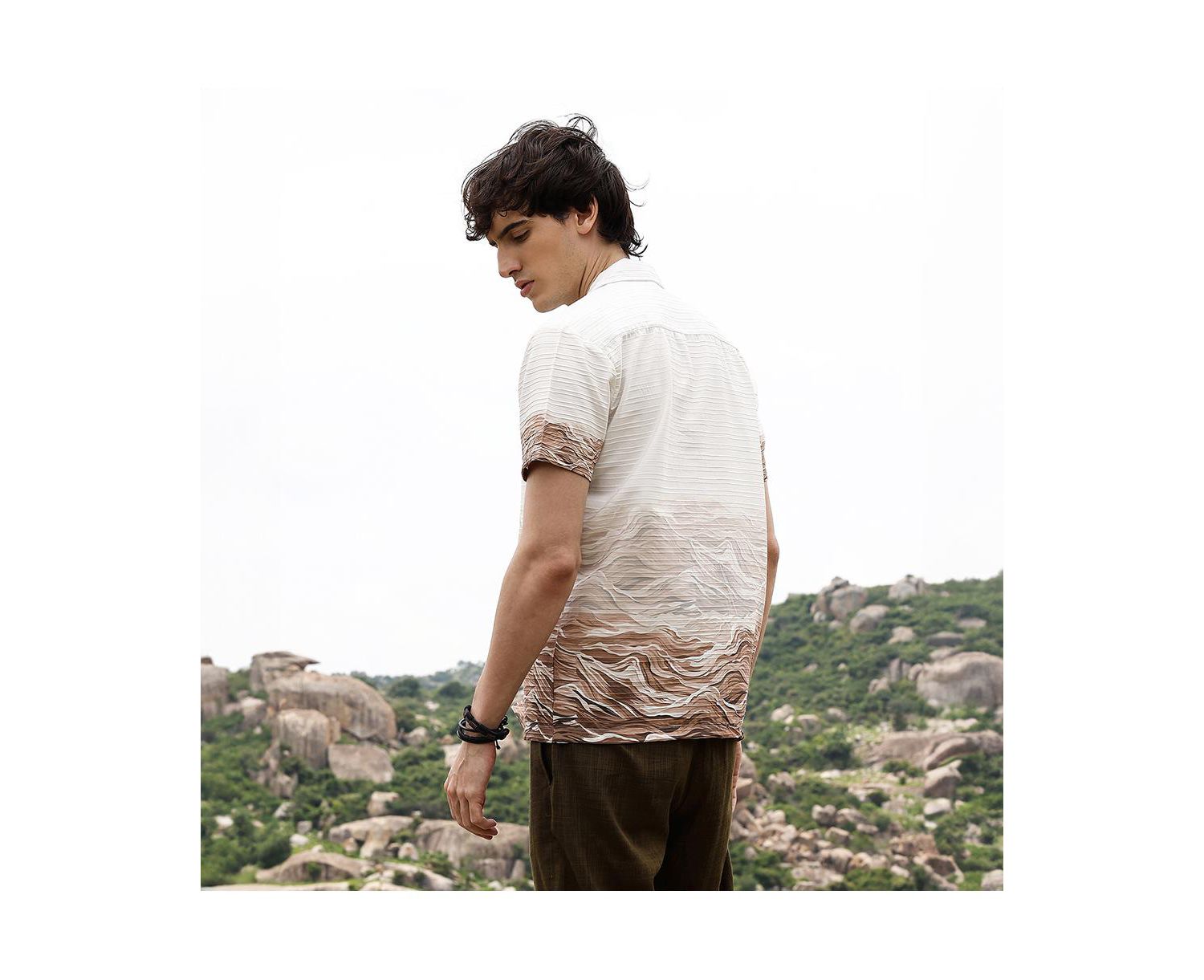 Men's Ivory White & Tan Brown Desert Ombre Shirt