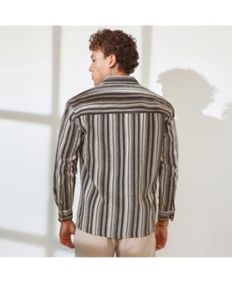 Men's Taupe Brown & Sepia Brown Multitrack Striped Oversized Shirt