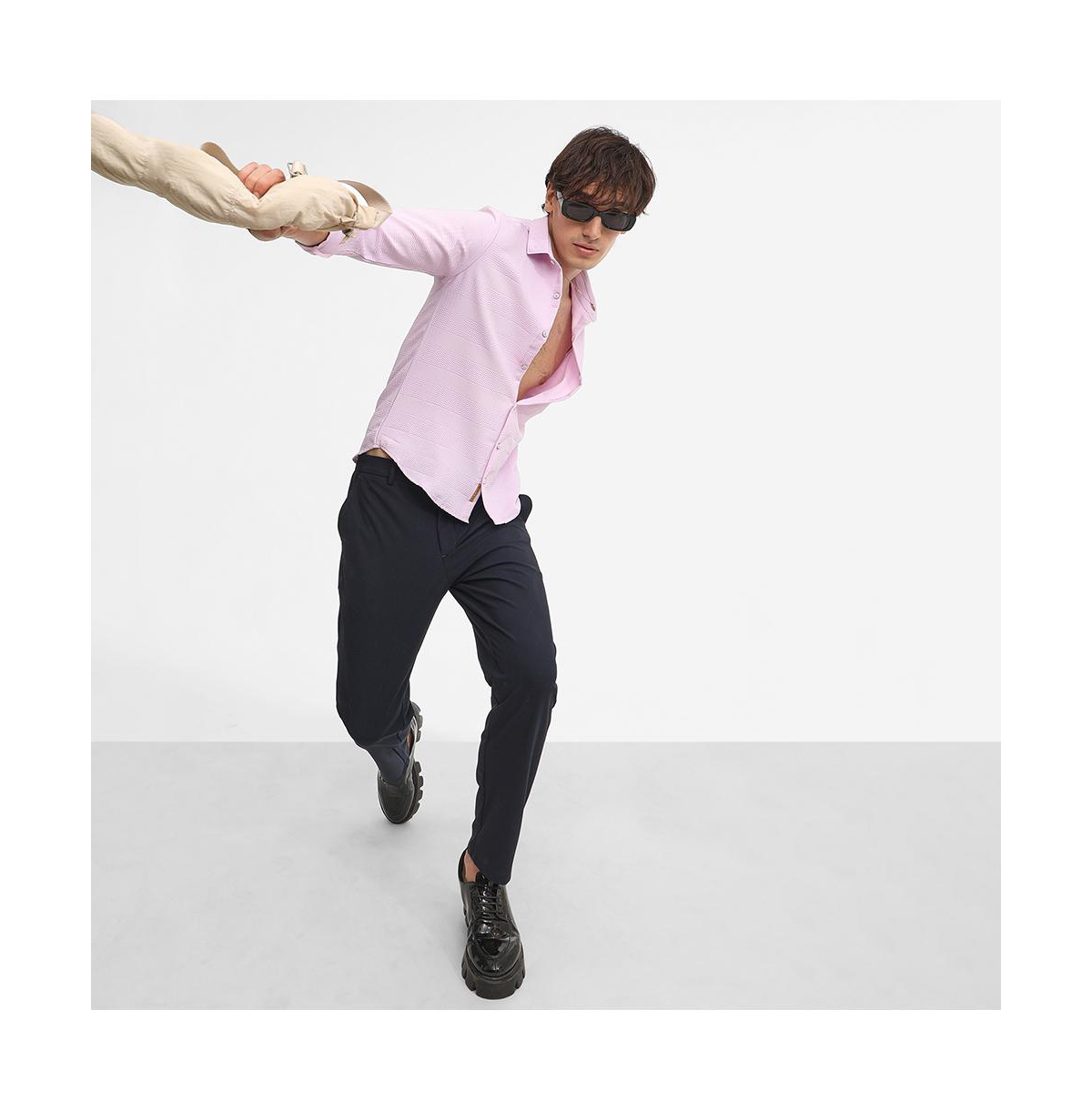 Campus Sutra Men's Lilac Chevron-Textured Shirt